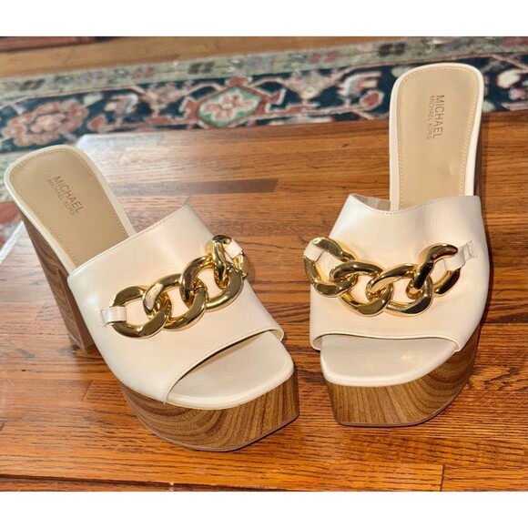Michael Kors Shoes - Michael Kors white Platform Herls with Gold Chains 8.5